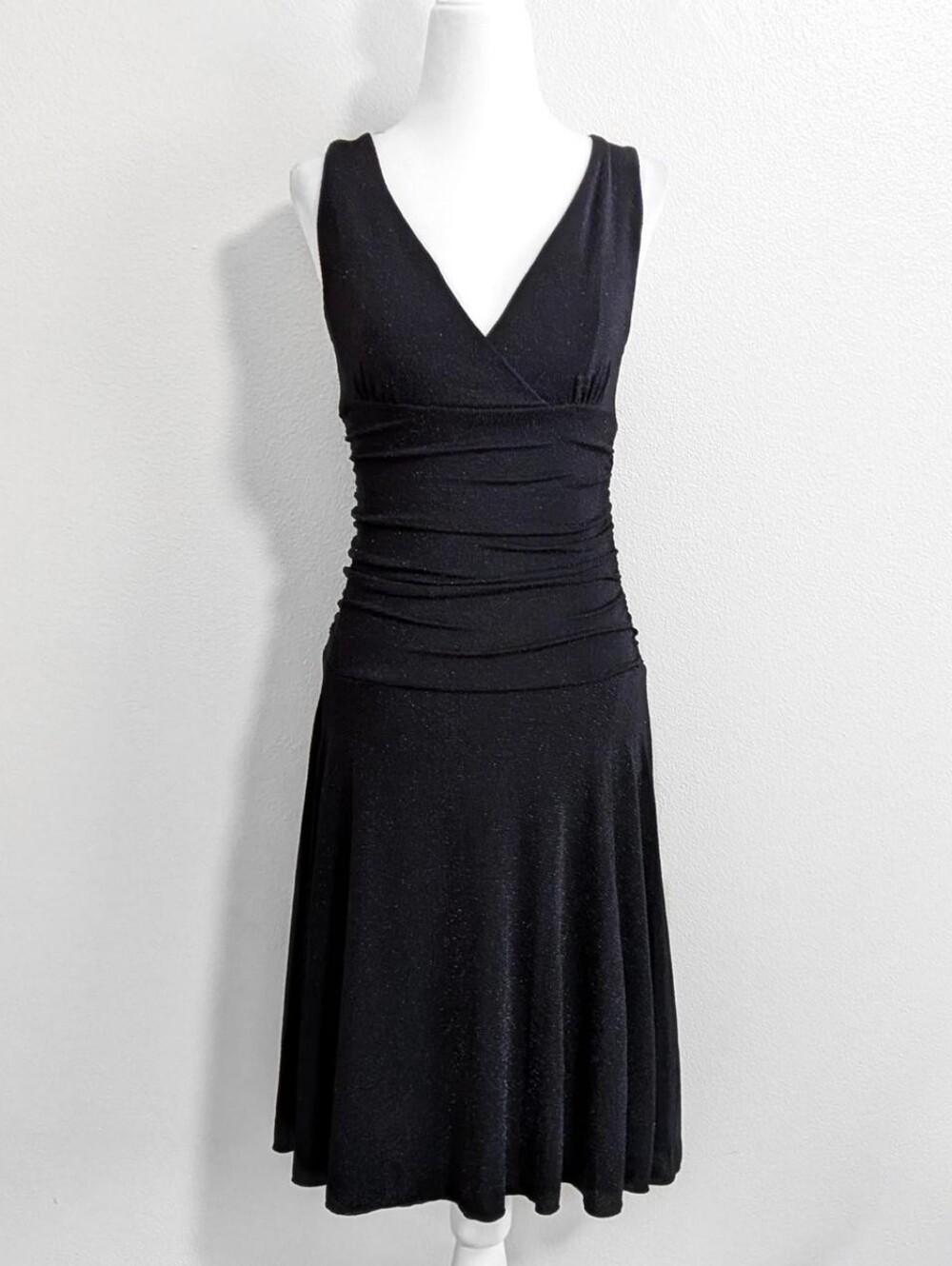 Vintage Connected Apparel Black Sparkly V-Neck Midi Dress | Size 12